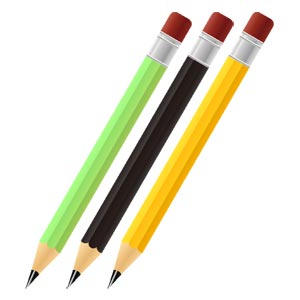 سه مداد سیاه پاک کن دار با تنه مشکی سبز زرد