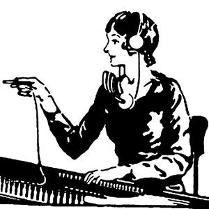 نقاشی سیاه سفید اپراتور زن مرکز تلفن قدیمی