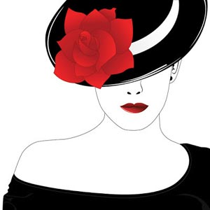 نقاشی زنی با یک گل سرخ بر کلاهش