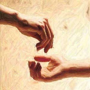 نقاشی بخشش یک دست به دست شخصی دیگر