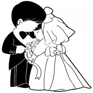 نقاشی فانتزی سیاه و سفید از عروس و داماد